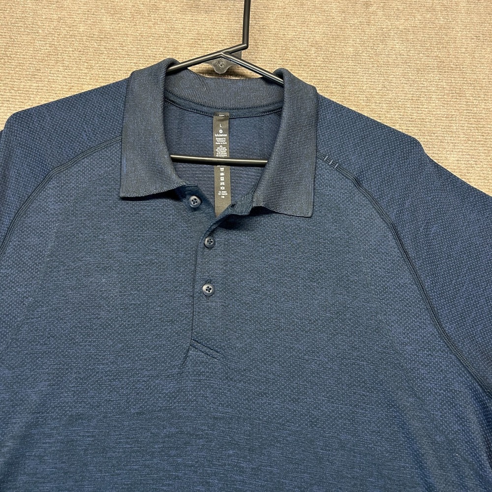 Lululemon Metal Vent Tech Polo Shirt Men's Large Navy Short Sleeve Performance